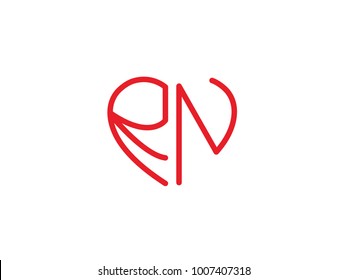 RN initial heart shape red colored logo