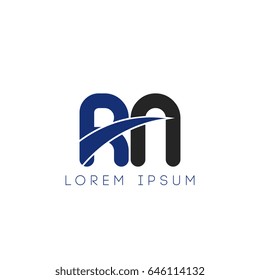 rn initial letter uppercase logo blue and black