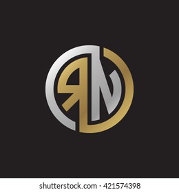 RN initial letters looping linked circle elegant logo golden silver black background