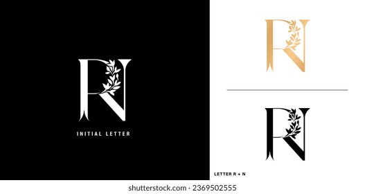 RN initial letters monogram logotype template with floral ornament for business cards elements, branding company identity, advertisement materials golden foil, collages prints, ads campaigns marketing