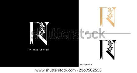 RN initial letters monogram logotype template with floral ornament for business cards elements, branding company identity, advertisement materials golden foil, collages prints, ads campaigns marketing