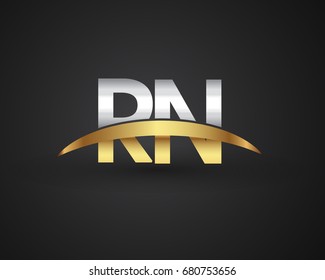 RN initial logo company name colored gold and silver swoosh design. vector logo for business and company identity.
