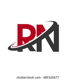 RN initial logo company name colored red and black swoosh design, isolated on white background. vector logo for business and company identity.