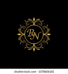 RN Initial logo. Ornament ampersand monogram golden logo black background