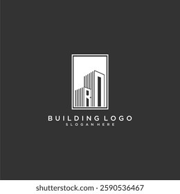 RN initial monogram real estate logo with building creative square style design