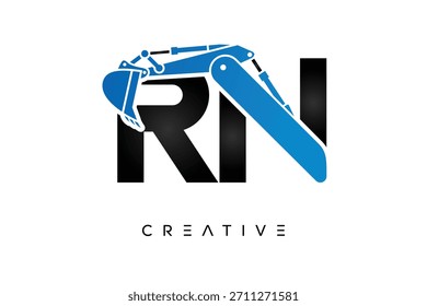 RN Letter Excavator Construction Logo for Engineering and Industrial Company Branding