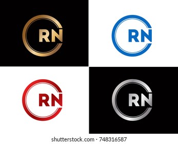 RN Letter logo Design in a circle. Blue Red and silver gold colored