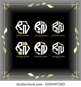 RN letter luxury logo set design.RN monogram polygonal and circle shape vector. RN luxury design.
