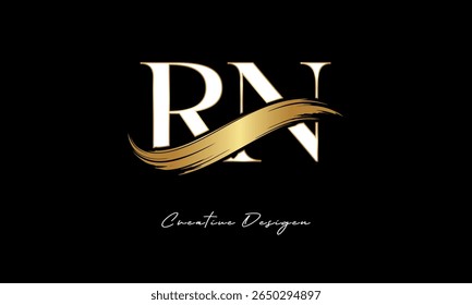 RN Letter Monogram Logo – Elegant Gold Brush Stroke Letter mark for Luxury Branding, Fashion, Boutique  Premium Identity Design
