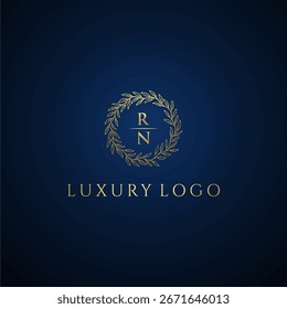 RN letter monogram luxury wedding with creative circle leaf gold
