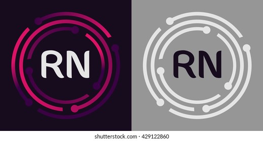RN letters business logo icon design template elements in abstract background logo, design identity in circle, alphabet letter