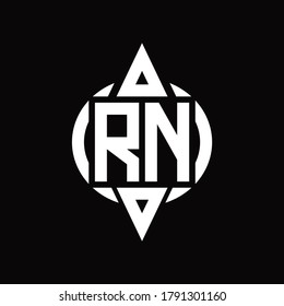 RN Logo with circle rounded combine triangle top and bottom side design template