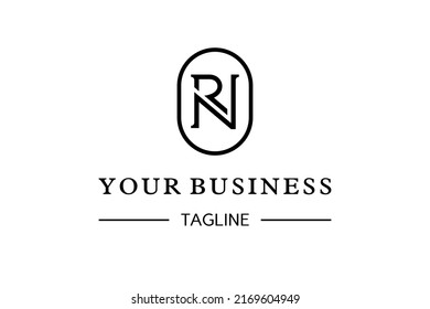 RN Logo Design, letter, monogram initial, icon or symbol. Elegant and timeless, exudes luxury and professionalism, perfect for high-end brands. Sleek oval design make it ideal for premium services.