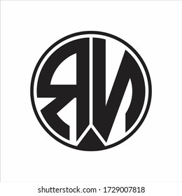 RN Logotipo de círculo monográfico con estilo de cinta en fondo blanco