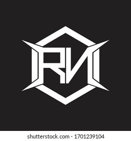 RN Logo monogram with hexagon and four taper shape design template