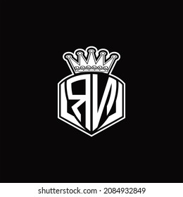 RN Logo monogram with luxury emblem shape and crown design template on black background
