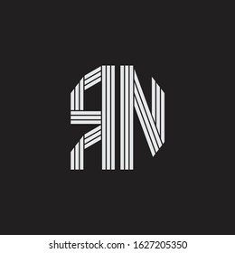 RN Logo monogram with outline style linked isolated on black background