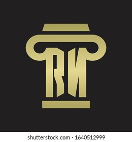 RN Logo monogram with pillar style design template with gold colors