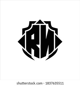 RN Logo monogram with shield line and 3 arrows shape design template on white background