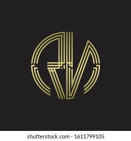 RN Logo monogram triple ribbon style line design template isolated with gold color