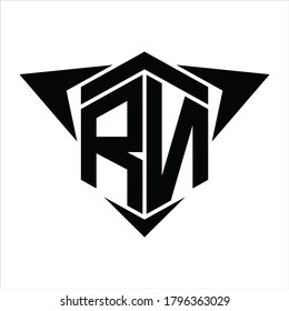 Monograma del logotipo RN con flecha de alas alrededor de la plantilla de diseño sobre fondo blanco