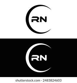 Logo de RN. Diseño R N. Letra RN blanca. Diseño de logotipo de letra RN, R N. Letra inicial RN vinculada círculo mayúscula monograma logo.