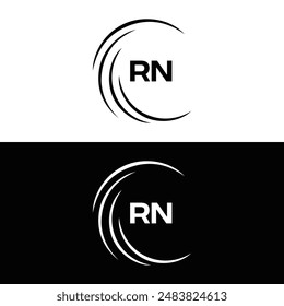 Logo de RN. Diseño R N. Letra RN blanca. Diseño de logotipo de letra RN, R N. Letra inicial RN vinculada círculo mayúscula monograma logo.