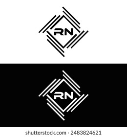 Logo de RN. Diseño R N. Letra RN blanca. Diseño de logotipo de letra RN, R N. Letra inicial RN vinculada círculo mayúscula monograma logo.