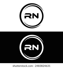 Logo de RN. Diseño R N. Letra RN blanca. Diseño de logotipo de letra RN, R N. Letra inicial RN vinculada círculo mayúscula monograma logo.