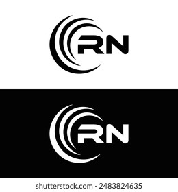 Logo de RN. Diseño R N. Letra RN blanca. Diseño de logotipo de letra RN, R N. Letra inicial RN vinculada círculo mayúscula monograma logo.