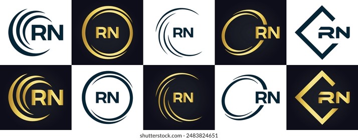 RN logo. R N design. White RN letter. RN, R N letter logo design. Initial letter RN linked circle uppercase monogram logo.