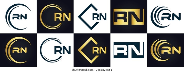 Logo de RN. Diseño R N. Letra RN blanca. Diseño de logotipo de letra RN, R N. Letra inicial RN vinculada círculo mayúscula monograma logo.