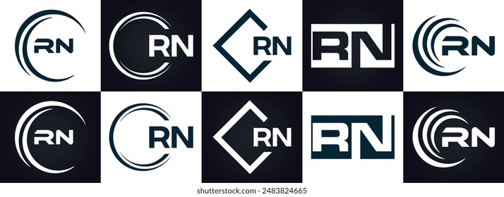 Logo de RN. Diseño R N. Letra RN blanca. Diseño de logotipo de letra RN, R N. Letra inicial RN vinculada círculo mayúscula monograma logo.