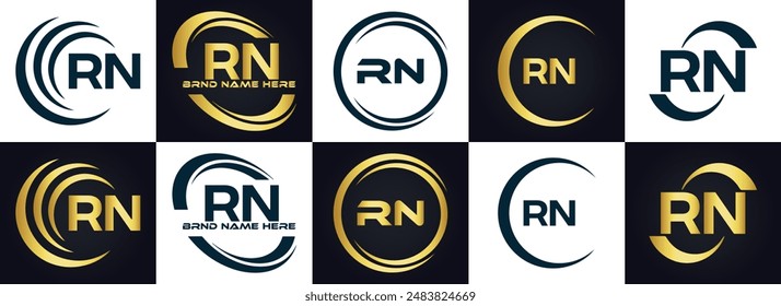 Logo de RN. Diseño R N. Letra RN blanca. Diseño de logotipo de letra RN, R N. Letra inicial RN vinculada círculo mayúscula monograma logo.