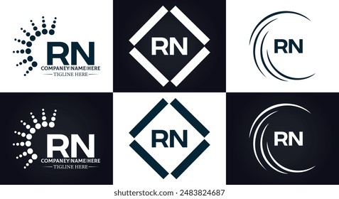 Logo de RN. Diseño R N. Letra RN blanca. Diseño de logotipo de letra RN, R N. Letra inicial RN vinculada círculo mayúscula monograma logo.