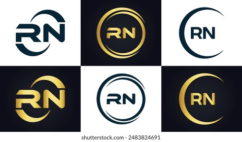 RN logo. R N design. White RN letter. RN, R N letter logo design. Initial letter RN linked circle uppercase monogram logo.