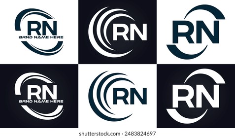 Logo de RN. Diseño R N. Letra RN blanca. Diseño de logotipo de letra RN, R N. Letra inicial RN vinculada círculo mayúscula monograma logo.