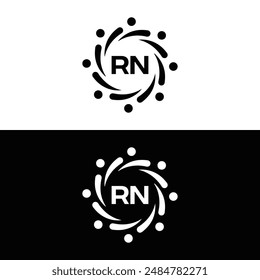 Logo de RN. Diseño R N. Letra RN blanca. Diseño de logotipo de letra RN, R N. Letra inicial RN vinculada círculo mayúscula monograma logo.