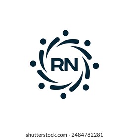 Logo de RN. Diseño R N. Letra RN blanca. Diseño de logotipo de letra RN, R N. Letra inicial RN vinculada círculo mayúscula monograma logo.