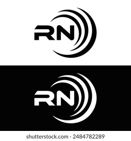 Logo de RN. Diseño R N. Letra RN blanca. Diseño de logotipo de letra RN, R N. Letra inicial RN vinculada círculo mayúscula monograma logo.