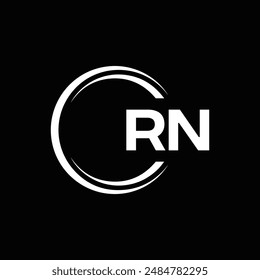 Logo de RN. Diseño R N. Letra RN blanca. Diseño de logotipo de letra RN, R N. Letra inicial RN vinculada círculo mayúscula monograma logo.