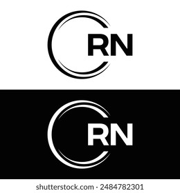 Logo de RN. Diseño R N. Letra RN blanca. Diseño de logotipo de letra RN, R N. Letra inicial RN vinculada círculo mayúscula monograma logo.