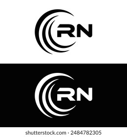 Logo de RN. Diseño R N. Letra RN blanca. Diseño de logotipo de letra RN, R N. Letra inicial RN vinculada círculo mayúscula monograma logo.