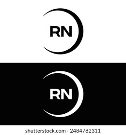 Logo de RN. Diseño R N. Letra RN blanca. Diseño de logotipo de letra RN, R N. Letra inicial RN vinculada círculo mayúscula monograma logo.