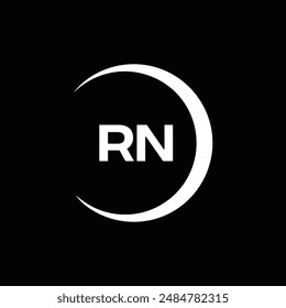 Logo de RN. Diseño R N. Letra RN blanca. Diseño de logotipo de letra RN, R N. Letra inicial RN vinculada círculo mayúscula monograma logo.