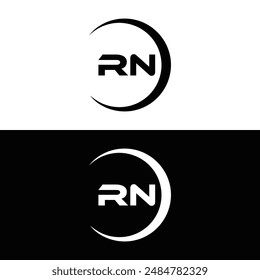 Logo de RN. Diseño R N. Letra RN blanca. Diseño de logotipo de letra RN, R N. Letra inicial RN vinculada círculo mayúscula monograma logo.