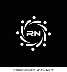 Logo de RN. Diseño R N. Letra RN blanca. Diseño de logotipo de letra RN, R N. Letra inicial RN vinculada círculo mayúscula monograma logo.