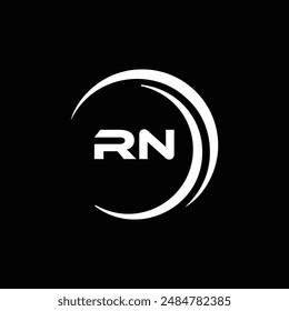 Logo de RN. Diseño R N. Letra RN blanca. Diseño de logotipo de letra RN, R N. Letra inicial RN vinculada círculo mayúscula monograma logo.