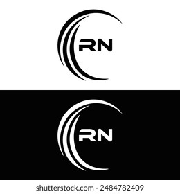 Logo de RN. Diseño R N. Letra RN blanca. Diseño de logotipo de letra RN, R N. Letra inicial RN vinculada círculo mayúscula monograma logo.