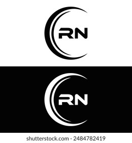 Logo de RN. Diseño R N. Letra RN blanca. Diseño de logotipo de letra RN, R N. Letra inicial RN vinculada círculo mayúscula monograma logo.